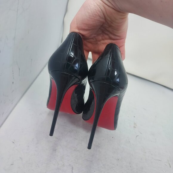 Christian Louboutin Patent Black Kate Crocodile Croc Pump Shoe - Picture 10 of 12